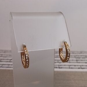 Avon Glamorous Rhinestone  Inside Out Hoop Pierced Earrings Gold Tone Small